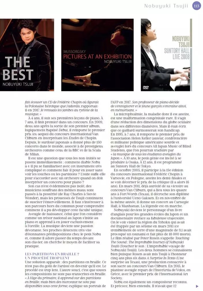 Magazine japon artiste pianiste aveugle rédaction article